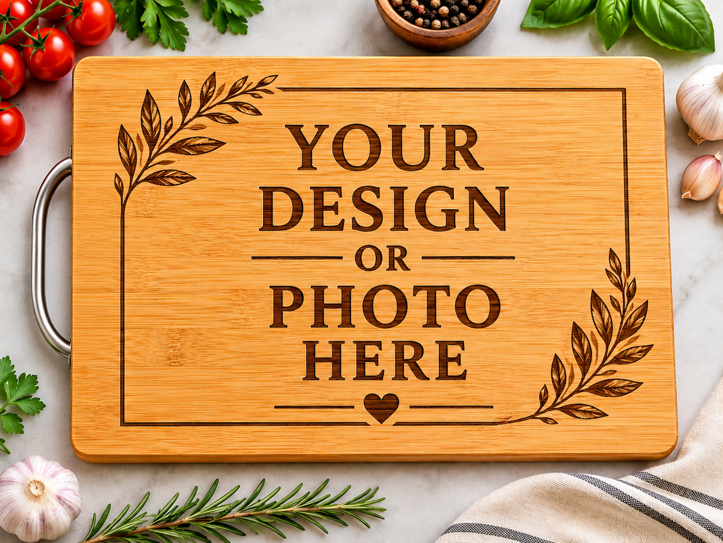 Custom Laser Engraved Bamboo Cutting Board – 10.25" x 14"