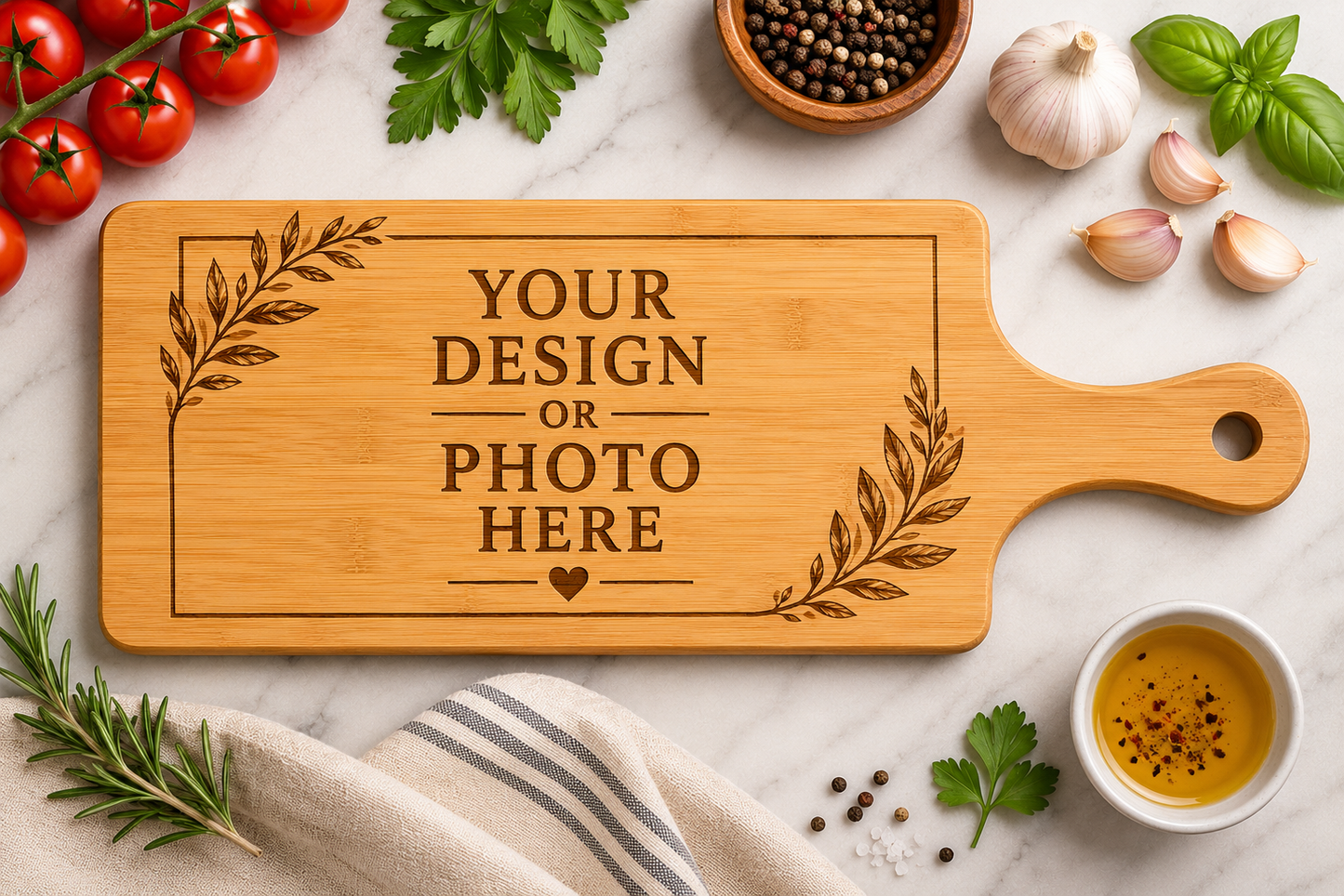 Custom Laser Engraved Bamboo Cutting Board – 15"x 7"